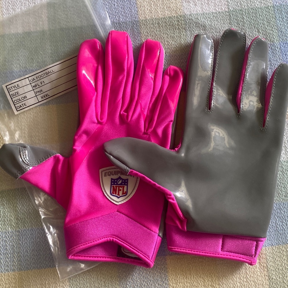 Under Armour Football NFL F-1 pink XXXL receiver gloves NWOT